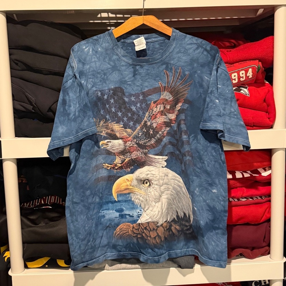 Vintage American Eagle‎ Flag The Mountain Blue Mens Xl Shirt